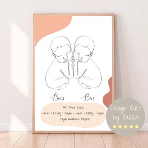 Personalisierter Zwilling Geburtsdruck | Zwillinge Schwangerschaft | Baby Shower Geschenk | Twin Baby Reveal | Geschenk für werdende Eltern