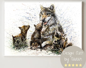Direct downloaden art print wolf | Aquarel Wolf Print, Animal Nursery Wall Art,