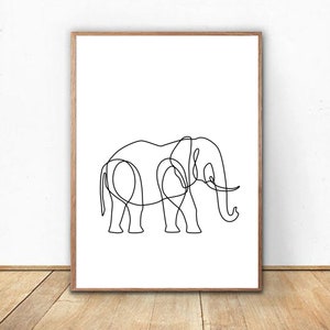 Minimalistic Elephant Line Art Print