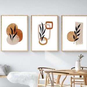 Set of 3 Terracotta Wall Prints | Beige Botanical Prints | Boho Home Decor