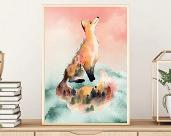 Watercolour Fox Print | Red Fox Watercolor Print / Fox Wall Art / Fox Art / Woodland Nursery Decor / Red Fox Painting  / Nursery Art / fox