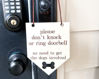 Please Do Not Knock Sign-Sleeping Baby Sign-Dogs Will Bark Sign-Doorbell Sign-No Soliciting Wood Sign