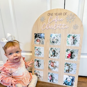 Un an avant, Photos d'événements marquants du mois de bébé, Tableau premier anniversaire, Décoration en bois pour premier anniversaire, Présentoir de photos d'anniversaire, 3D personnalisé