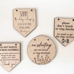 Por favor, no toque la señal-Sleeping Baby Sign-Dogs Will Bark Sign-Doorbell Sign-No Soliciting Wood Sign