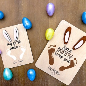 Easter Footprint Art | Some Bunny Loves You | First Easter | Baby Toddler Kids Easter Craft | DIY | Wood Keepsake