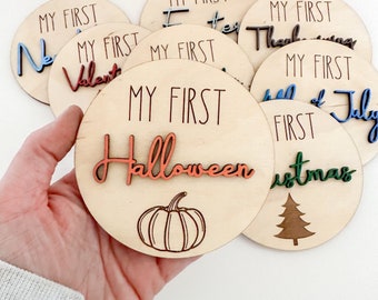 3DFirst Holiday Milestones | Wooden Milestone Disc | My First Photo Markers | Baby's First Year Keepsake | Baby Photo Prop| Baby Shower Gift