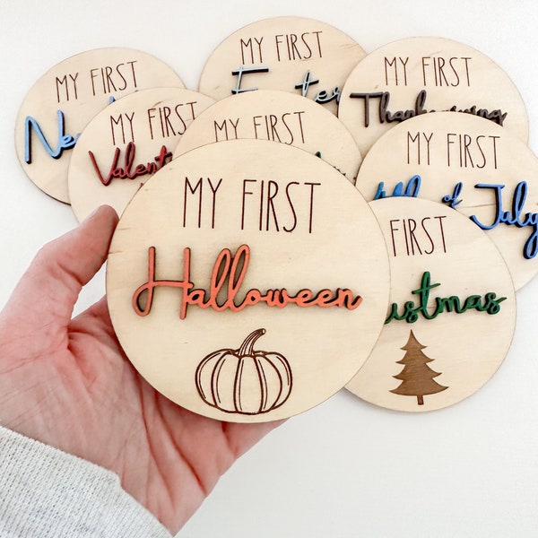 3DFirst Holiday Milestones | Wooden Milestone Disc | My First Photo Markers | Baby's First Year Keepsake | Baby Photo Prop| Baby Shower Gift