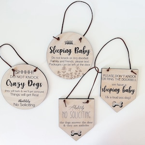 Por favor, no toque la señal-Sleeping Baby Sign-Dogs Will Bark Sign-Doorbell Sign-No Soliciting Wood Sign