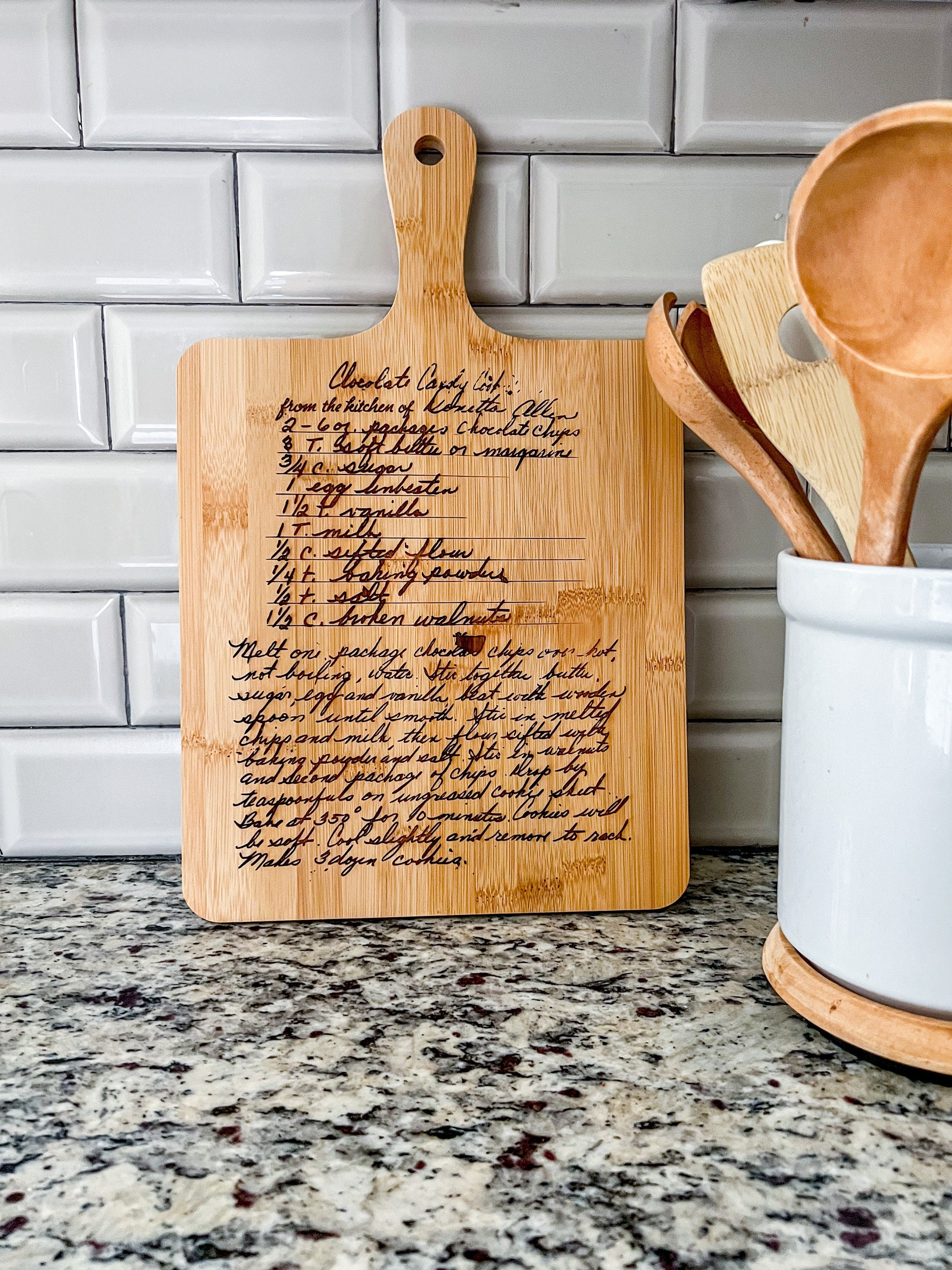 Handwritten Recipe Engraved Cutting Board, Bamboo Personalized charcuterie board, Mother’s Day | Sympathy Gift, Grandmother Family Keepsake