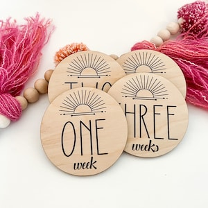 Personalized Wooden Baby Monthly Milestone Discs, Personalized Milestone Markers, Boho Baby Photo Props, Newborn Birth and Name Announcement