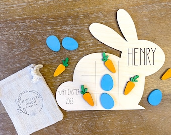 Personalized Easter Tic Tac Toe Game, Engraved Easter Gift, Kids Easter Basket Gift, Personalized Toy, Custom Toy