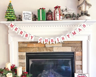 Merry Christmas Garland, wood Christmas sign, mantel decoration, Merry Christmas banner, Christmas penant decor