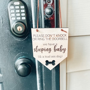 Please Do Not Knock Sign-Sleeping Baby Sign-Dogs Will Bark Sign-Doorbell Sign-No Soliciting Wood Sign