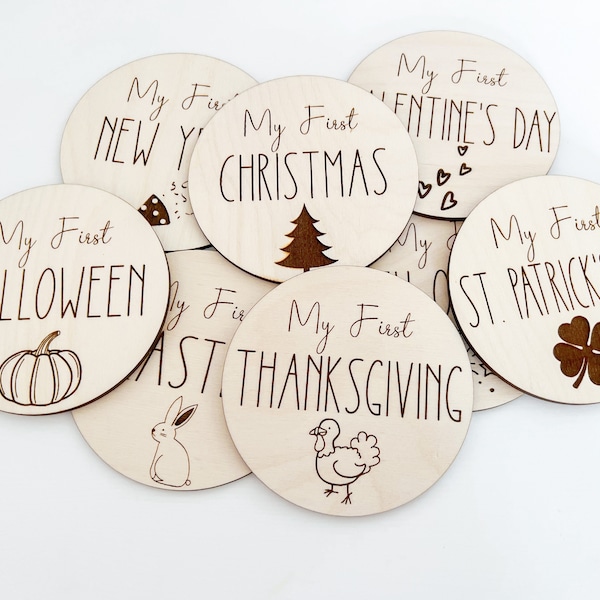 First Holiday Milestones | Wooden Milestone Disc | My First Photo Markers | Baby's First Year Keepsake | Baby Photo Prop| Baby Shower Gift