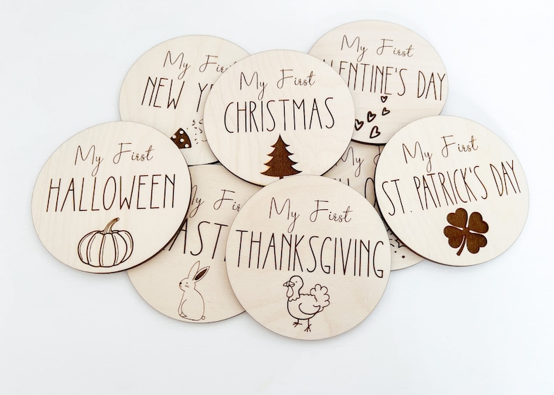 First Holiday Milestones wooden discs