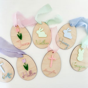 Easter Basket Tags, Custom Name Tags, Personalized Kids Name Tags, Wooden Easter Decoration, Easter Bunny Gift Tags, Engraved Wood Gift Tags