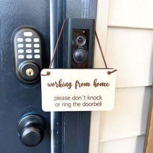 Working from home door sign- Please Do Not Knock Sign-Dogs Will Bark Sign-Doorbell Sign-No Soliciting Wood Sign