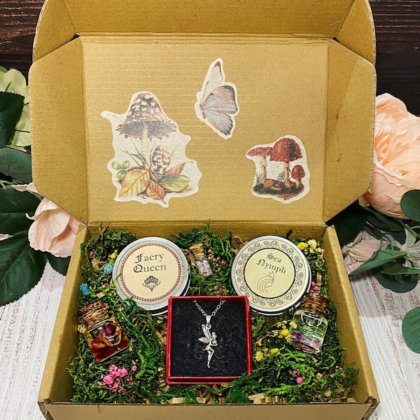 Fairycore Mystery Box -Cottagecore Jewelry -Witch Crystal Candle -Mushroom Stickers -Butterfly Wings -Fairy Gifts -Fairy Dust Potion Bottles