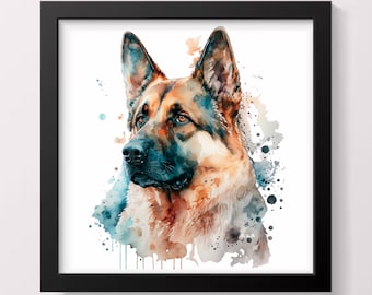 Pastor alemán en acuarela para punto de cruz