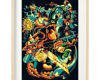 Punto de cruz con póster de juego retro