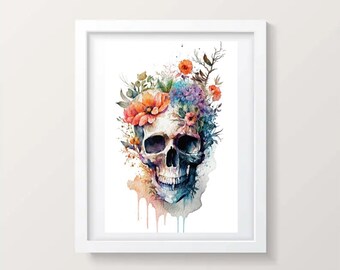 Punto de cruz de calavera y flores