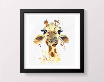 Jirafa en acuarela en punto de cruz