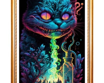 Gato de Cheshire de Alicia en el País de las Maravillas en punto de cruz