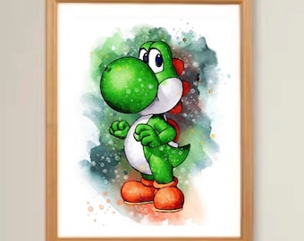 Yoshi en acuarela en punto de cruz