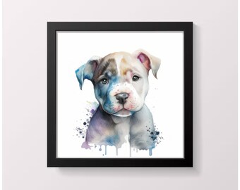 Cachorro de Staffordshire Bull Terrier en punto de cruz con acuarela