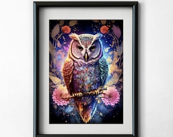 Fantasía de búho místico en punto de cruz