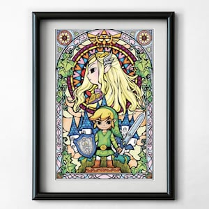Legend of Zelda stained glass window poster cross stitch