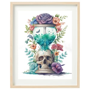 Skull, hourglass and flowers cross stitch