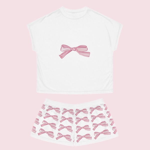 Pink Bow pyjama set, woman pyjamas, unisex, festive, matching, loungewear, sleepwear