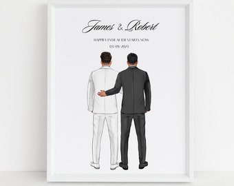 Mr en Mr Wedding Print, Gepersonaliseerd huwelijkscadeau, Homo Huwelijkscadeau, Gay Wedding Gifts, Groom en Groom, Gay Wedding Gift, LGBTQ +