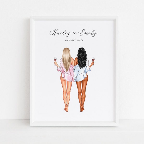 Girl Couple Print, Lesbian Couple Print, Personalised Print, Couple Gift, Same Sex Couple Print, Personalised LGBTQ Gift, Gift for Her