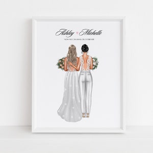 Mevrouw en mevrouw Wedding Print, Gepersonaliseerd huwelijkscadeau, Homohuwelijkscadeau, Lesbische huwelijksgeschenken, Bruid en bruid, Lesbisch huwelijkscadeau