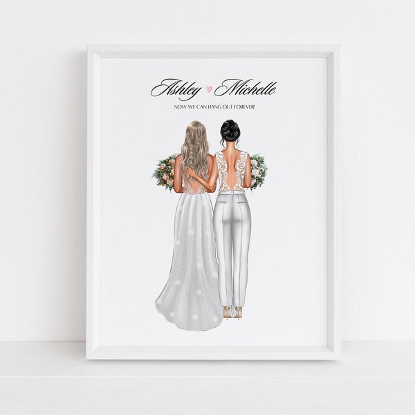 Mrs and Mrs Wedding Print, Personalised Wedding Gift, Same Sex Wedding Present, Lesbian Wedding Gifts, Bride and Bride, Lesbian Wedding Gift