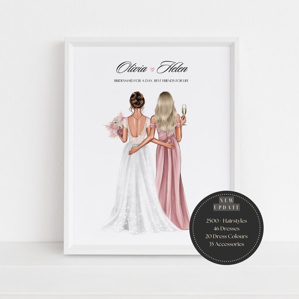Personalised Bridesmaid Gifts, Bridesmaid Gift, Just Married Gift, Thank You Bridesmaid, Maid of Honour Gift, Wedding Print, Gift for Bride