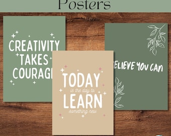 Growth Mindset Posters - 12 Neutral Calm Unique Quotes - Motivational Classroom Wall Decor - Uplifting Bulletin Board Ideas - Boho Designs