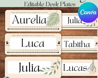 Classroom Name Tags | Desk Plates | Boho Elementary Decor | Student Personalization | Educational Design | Florals and Plants | Number Line