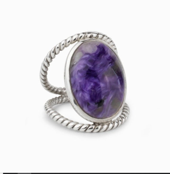 Charoite Moonstone Natural Gemstone 925 Solid Steeling Silver Jewelry Silver Ring
