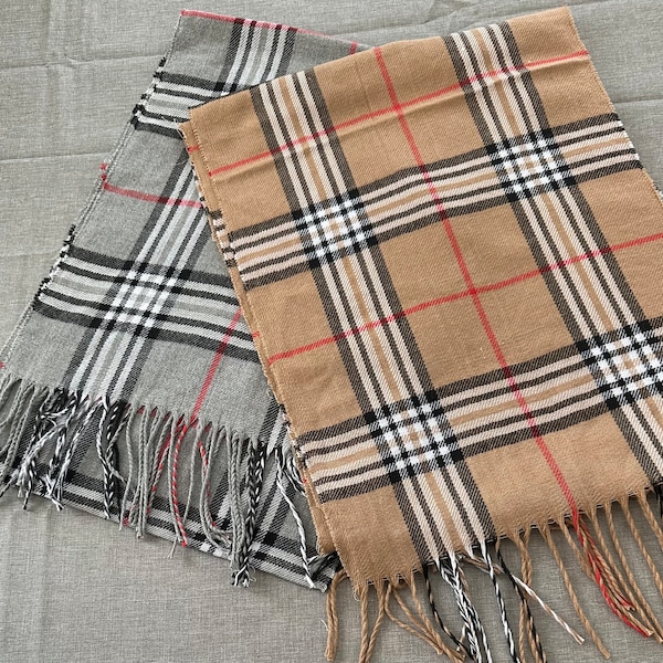 Luxe Style Mens Plaid Scarf with Tassels
