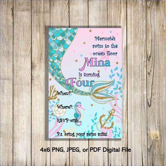editable mermaid birthday invitation mermaid party girl etsy