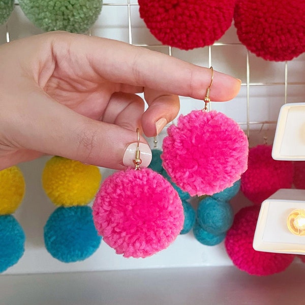 Pom Pom Earrings Etsy