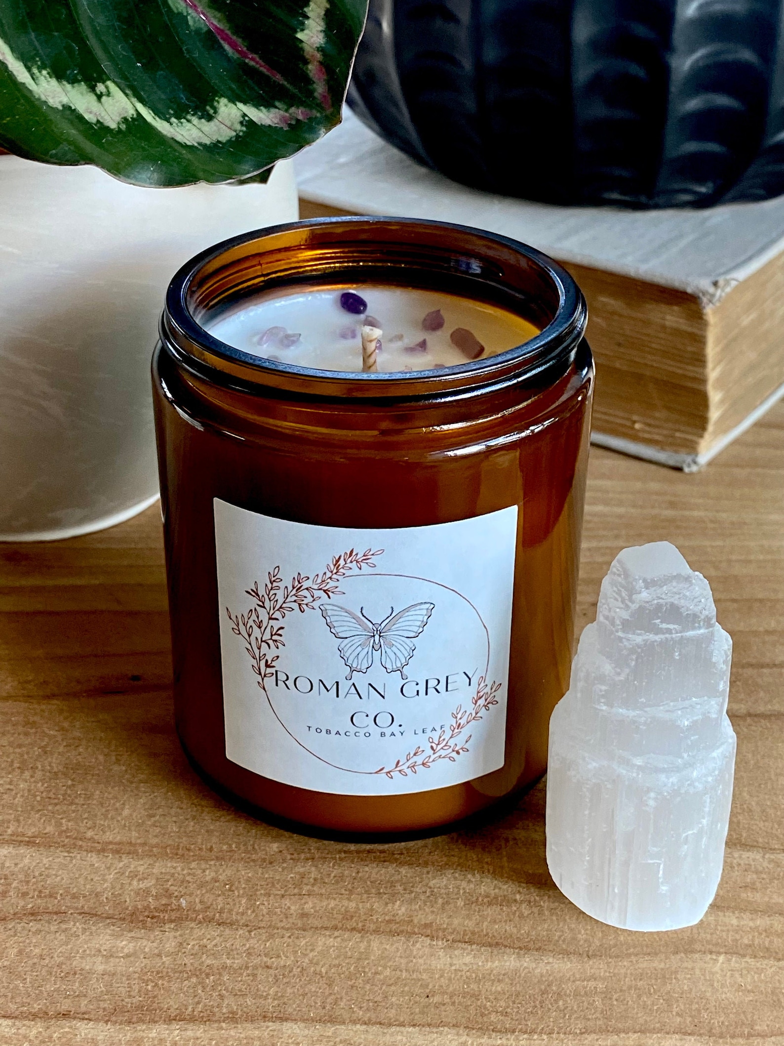 Tobacco Bay Leaf 8oz Candle Infused with Amethyst Crystals Etsy
