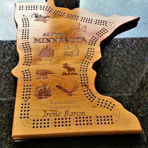 Custom Minnesota Wildlife Cribbage board personalized