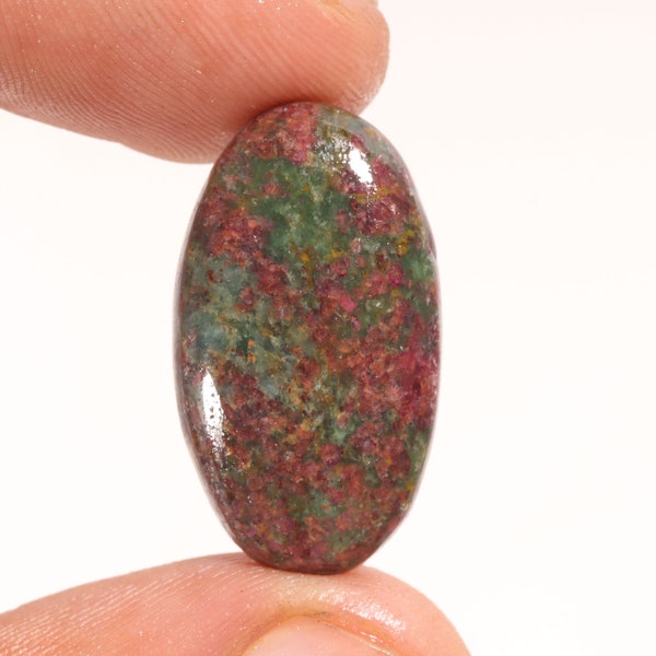 Marvellous Top Quality Natural Ruby Fuchsite  Oval Shape Cabochon Loose Gemstone For Making Jewelry 18.10 Ct 26X15X4 MM Q-1402