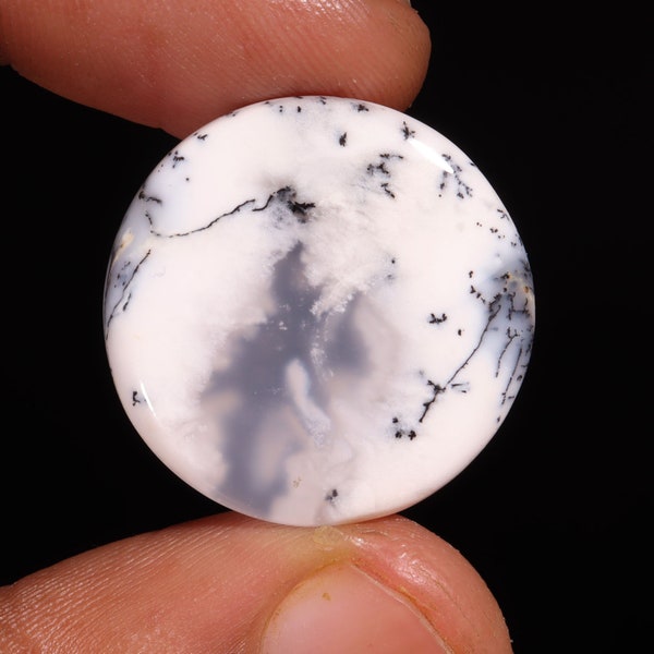 Beautiful Top Quality Natural Dendrite Opal Round Shape Cabochon Loose Gemstone For Making Jewelry 20.25 Ct 24X4 MM Q-3812