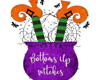 Bottoms Up Witches Sign, Halloween Sign, Witches Legs Sign, Farmhouse Pumpkin Wreath Sign, Craft Embellishment