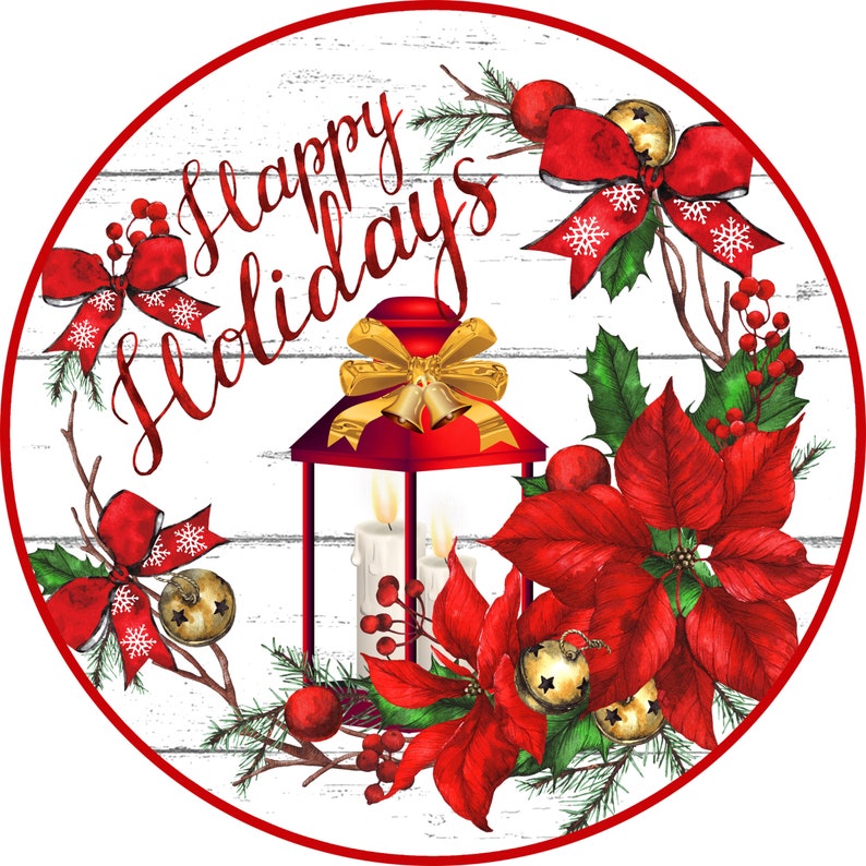 Happy Holidays Poinsettia Sign Lantern Signs Holiday Sign image 1